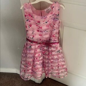 Rare Editions Pink Floral Kids Dress with Belt